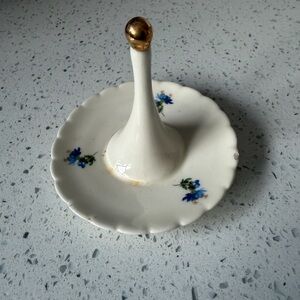 Vintage Porcelain Floral Ring Holder with Gold Accent